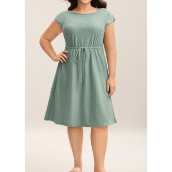 BLOOMCHIC 22-24 3X Plus Sage Green Textured Waist Tie Knit Midi Dress NWT B159 - Picture 1 of 12